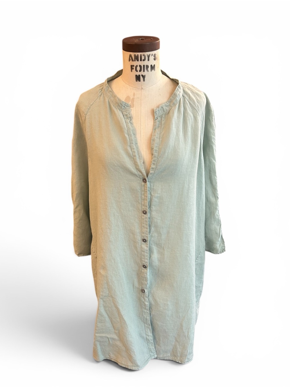 OSKA Light Sage Green Button-Down Tunic Shirt Beach to Resort